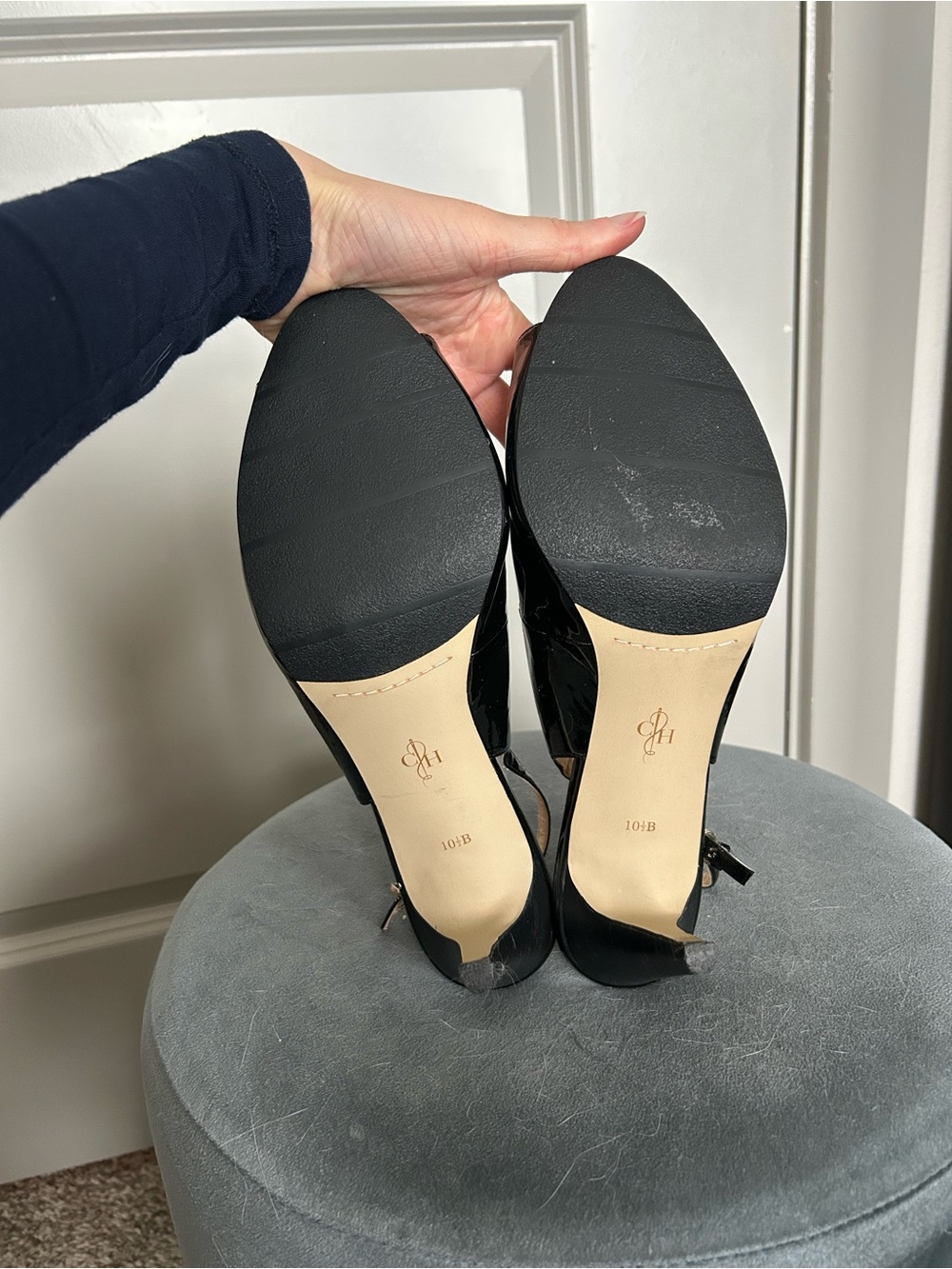 Cole Haan Black Patent Slingback Peep-Toe Heels - Picture 2 of 6